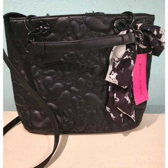 Betsey Johnson Handbags - NWT Betsey Johnson Aubree Quilted Satchel Heart Black Faux Leather Shoulder Bag